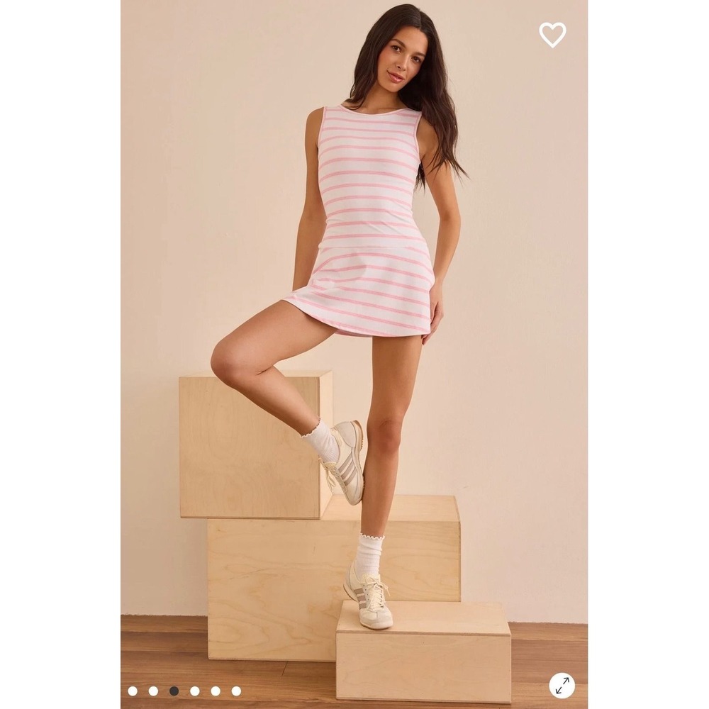AS Revival Pink White Striped Sleeveless Sports Active Mini Dress Size Small - Picture 2 of 8